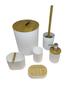 Imagem de Kit Conjunto Banheiro Lavabo Escova Lixeira 6 Peças Bambu