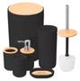 Imagem de Kit Conjunto Banheiro Lavabo Utensílios Acessórios 06 peças Luxo Bambu Madeira 