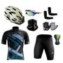 Imagem de Kit Conjunto Ciclismo Camisa Bermuda Proteção UV + Capacete Ciclismo + Luvas + Óculos Esportivo + Manguito + Bandana