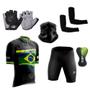 Imagem de Kit Conjunto Ciclismo Camisa C/ Proteção UV e Bermuda em Gel + Luvas Ciclismo + Manguito + Bandana