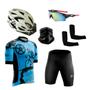 Imagem de Kit Conjunto Ciclismo Camisa e Bermuda + Capacete Ciclismo + Óculos Esportivo + Manguito + Bandana