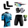 Imagem de Kit Conjunto Ciclismo Camisa e Bermuda Proteção UV + Luvas + Óculos Esportivo + Manguito