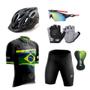 Imagem de Kit Conjunto Ciclismo Camisa Proteção UV e Bermuda em Gel + Capacete Ciclismo + Luvas Ciclismo + Óculos