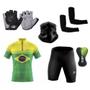 Imagem de Kit Conjunto Ciclismo Camisa Proteção UV e Bermuda em Gel + Luvas Ciclismo + Manguito + Bandana