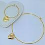 Imagem de Kit Conjunto Colar Choker e Pulseira Elo Aro com Pingente Pequeno Liso Folheado Ouro 18k Dourado Moda Blogueira luxo