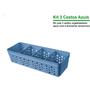 Imagem de Kit Conjunto Com 3 Cestos Vazado Pequeno Organizador Prático Com Design 3 Divisórias Empilhável Multiuso
