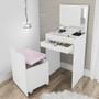 Imagem de Kit Conjunto Penteadeira Camarim Com Espelho 1 Gaveta Maquiagem Quarto E Banco Puff Com Baú Branco