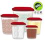Imagem de Kit Conjunto Porta Mantimentos Arroz Feijão Sal Açucar Farinha Organizador Multiuso Com 5 Peças Uninjet - Vermelho