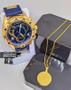 Imagem de Kit Conjunto Relógio Masculino Pallyjane Prova água Silicone Ajustável + Colar Corrente Aço Inox 316L Presente Luxo