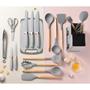 Imagem de Kit Conjunto Utensílios Cozinha Silicone Talheres Facas 19 peças