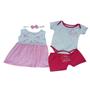 Imagem de Kit Conjunto Vestido Bebe Body e Shorts Menina Estampas Bordadas