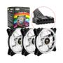 Imagem de Kit Cooler Fan Conjunto Com 3 Unidades Rgb 12cm Com Controle E Com Fita De Led Rgb 30 Cm - Dx-123w