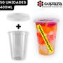 Imagem de Kit Copo 400ml Plástico Descartável Liso Translúcido + Tampa TP-07 SEM Furo Copaza - 50 Unidades