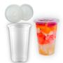 Imagem de Kit Copo Plastico 330ml Redondo Liso + Tampa TC-300 COM FURO Copaza - 100 Unidades