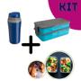 Imagem de kit copo térmico 650 ml + organizador de marmita com duas divisórias e porta talheres
