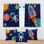 Imagem de Kit Cortina Infantil Astronauta Menino + 3 Capas Almofadas