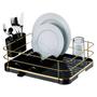 Imagem de Kit Cozinha 3 Peças Escorredor Louça Talheres Lixeira 2,5L Dispenser Detergente Preto Dourado - Future