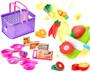Imagem de Kit Cozinha Infantil Brinquedo Fogão + Cesta Frutas Legumes