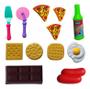 Imagem de Kit cozinha infantil lanche comidinha pizza carretilha espátula salsicha bolacha de brinquedo 