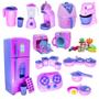 Imagem de Kit Cozinha Infantil Rosa Geladeira Air Fryer Legumes 38pç