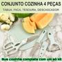 Imagem de Kit Cozinha Tábua de Corte Tesoura Faca Descascador de Legumes Frutas