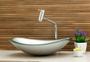 Imagem de Kit Cuba de Vidro Banheiro Lavabo Oval Chanfrada 47cm com Torneira Link Cromada e Válvula Click