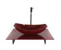 Imagem de Kit cuba de vidro oval chanfrada com tampo 60cm vermelho cereja full e suporte preto
