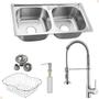 Imagem de Kit Cuba Dupla  Acessórios Com Torneira Gourmet Misturador Monocomando Cromada