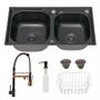 Kit Cuba Dupla Preta C/ Torneira Gourmet Rose Gold Preta - Kparts Importadora Imagem de Kit Cuba Dupla Preta C/ Torneira Gourmet Rose Gold Preta