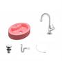Imagem de Kit Cuba OV43 com Torneira 1198 Metal e Válvula Click 1 Polegada G e Sifão Pvc e Flexível Compace