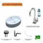 Imagem de Kit Cuba OV43 com Torneira Luxo 1195 Metal e Válvula Click 1 Polegada B e Sifão Cromado e Flexível C