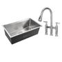 Imagem de Kit Cuba para Cozinha com Acessórios Jarauara e Torneira Misturador Extensível Duplo Comando Içá - Prata