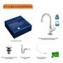 Imagem de Kit Cuba Q355 com Torneira 1198 Metal e Válvula Click 1"G e Sifão Pvc e Flexível Compace