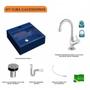 Imagem de Kit Cuba Q355 com Torneira 1198 Metal e Válvula Click 1 Polegada B e Sifão Pvc e Flexível Compace