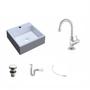 Imagem de Kit Cuba Q355 Torneira 1198 Metal Válvula Click 1 1/2 Polegada Sifão PVC Flexível Compace
