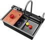 Imagem de Kit Cuba Quadrada + Torneira Extensivel com Controle de Temperatura Dispenser e Cascata Eletrônica  - Completa