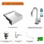 Imagem de Kit Cuba XQ355 com Torneira Luxo 1195 Metal e Válvula Click 1 1/2 com Sifão PVC e Flexível Compace