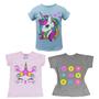 Imagem de Kit de 3 camisetas para meninas infantil Malha 100% Algodão