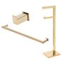 Imagem de Kit de Acessórios Para Banheiro com 3 Peças em Aço Inox Dourado Linha Larissa com toalheiro Simples Stainless