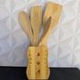 Imagem de Kit de bambu com 5 peças - suporte espatula colher de pau colher pequena e garfo