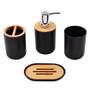 Imagem de Kit de Banheiro Bambu 6 Peças Conjunto Acessórios de Banheiro Eleganz Design Moderno Jogo Para Lavabo Lixeira Grande 6,50L Detalhe Cromado Plasvale