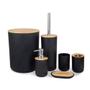 Imagem de Kit de Banheiro Bambu 6 Peças Conjunto Acessórios de Banheiro Eleganz Design Moderno Jogo Para Lavabo Lixeira Grande 6,50L Detalhe Cromado Plasvale