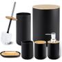 Imagem de Kit de Banheiro Bambu 6 Peças Conjunto Acessórios de Banheiro Eleganz Design Moderno Jogo Para Lavabo Lixeira Grande 6,50L Detalhe Cromado Plasvale