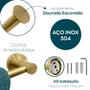 Imagem de Kit De Banheiro Dourado Inox Escovado Acessorio Lavabo Porta Toalha Duplo Papeleira Gancho Cabide Toalheiro Reto Suporte Parede Gold Escovado 4 Peças