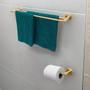Imagem de Kit De Banheiro Dourado Inox Escovado Acessorio Lavabo Porta Toalha Duplo Papeleira Gancho Cabide Toalheiro Reto Suporte Parede Gold Escovado 4 Peças