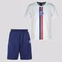 Imagem de Kit de Camisa e Calção PSG Infantil Branca e Marinho