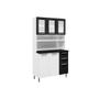 Imagem de Kit de Cozinha Compacta Múltipla c/ 6 Portas (3 c/ Vidro) e 2 Gavetas 105cm Branco/Preto - Bertolini
