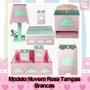 Imagem de kit de higiene bebe mdf 8 pçs  Nuvem rosa tampas brancas