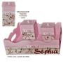 Imagem de Kit de Higiene de bebê madeira Mdf Menina 5 pçs - ROSA E BRANCO FLORIDO COM PÉROLAS