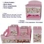 Imagem de Kit de Higiene de bebê madeira Mdf Menina 5 pçs - ROSA E BRANCO FLORIDO COM PÉROLAS